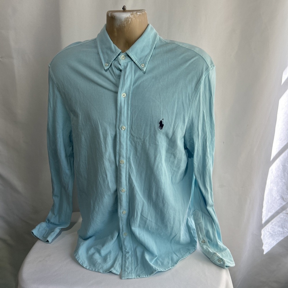 Ralph Lauren Button Down Shirt Mens Sz Large Featherweight Mesh Stretch Blue
